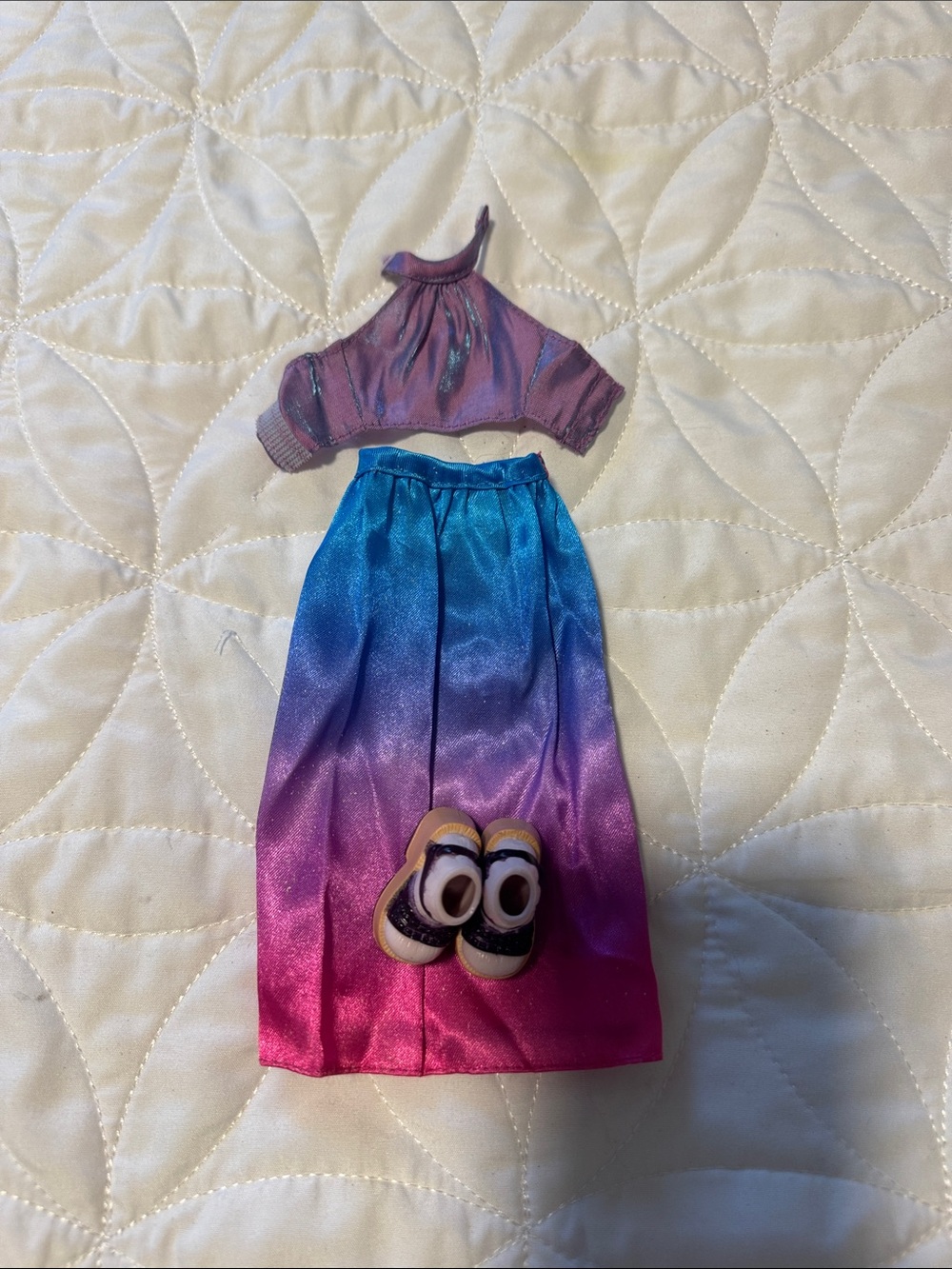 Barbie Purple Metallic One-Shoulder Top with Blue-Pink Ombre Skirt